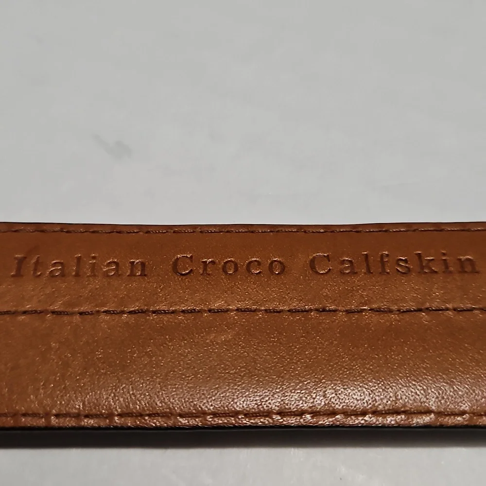 Italian Croco Calfskin Brown Leather Men's Adjustable Belt Size 50
